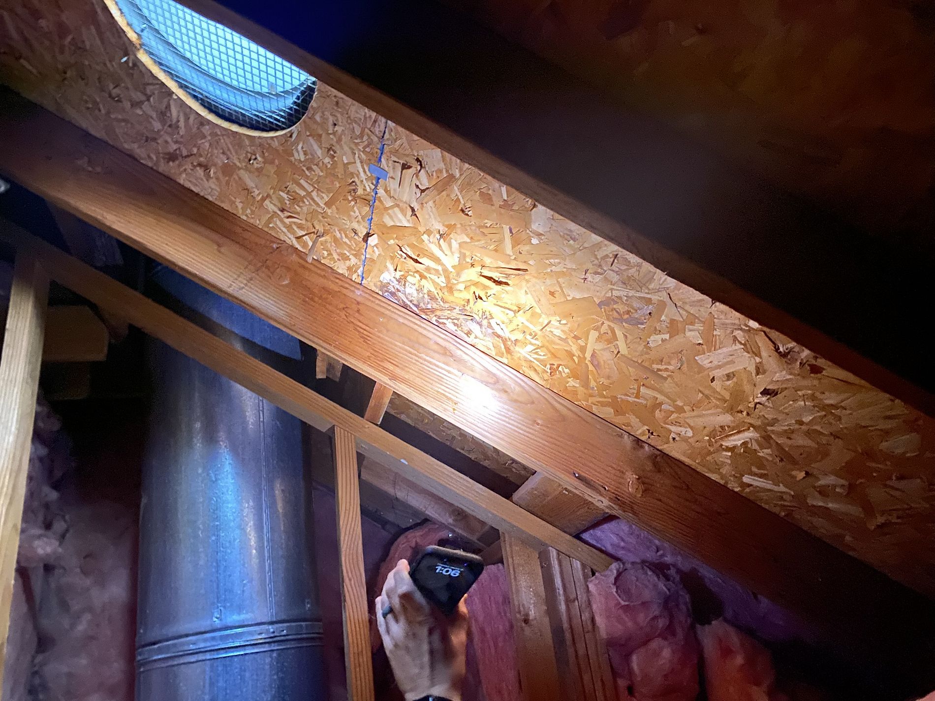 Attic inspection for damage during roof inspection