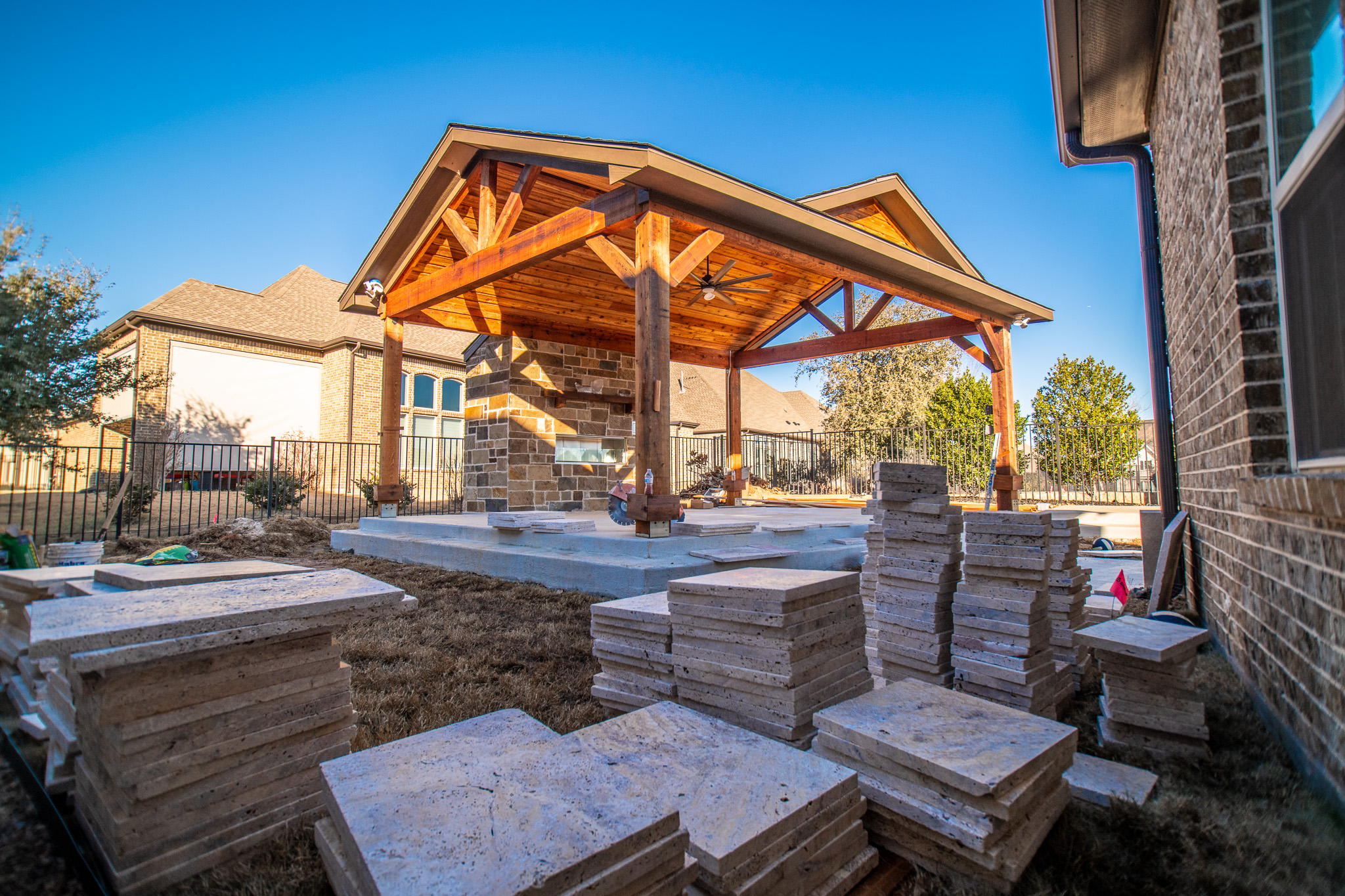 Backyard pergola built by Texas Direct Roofing and Construction