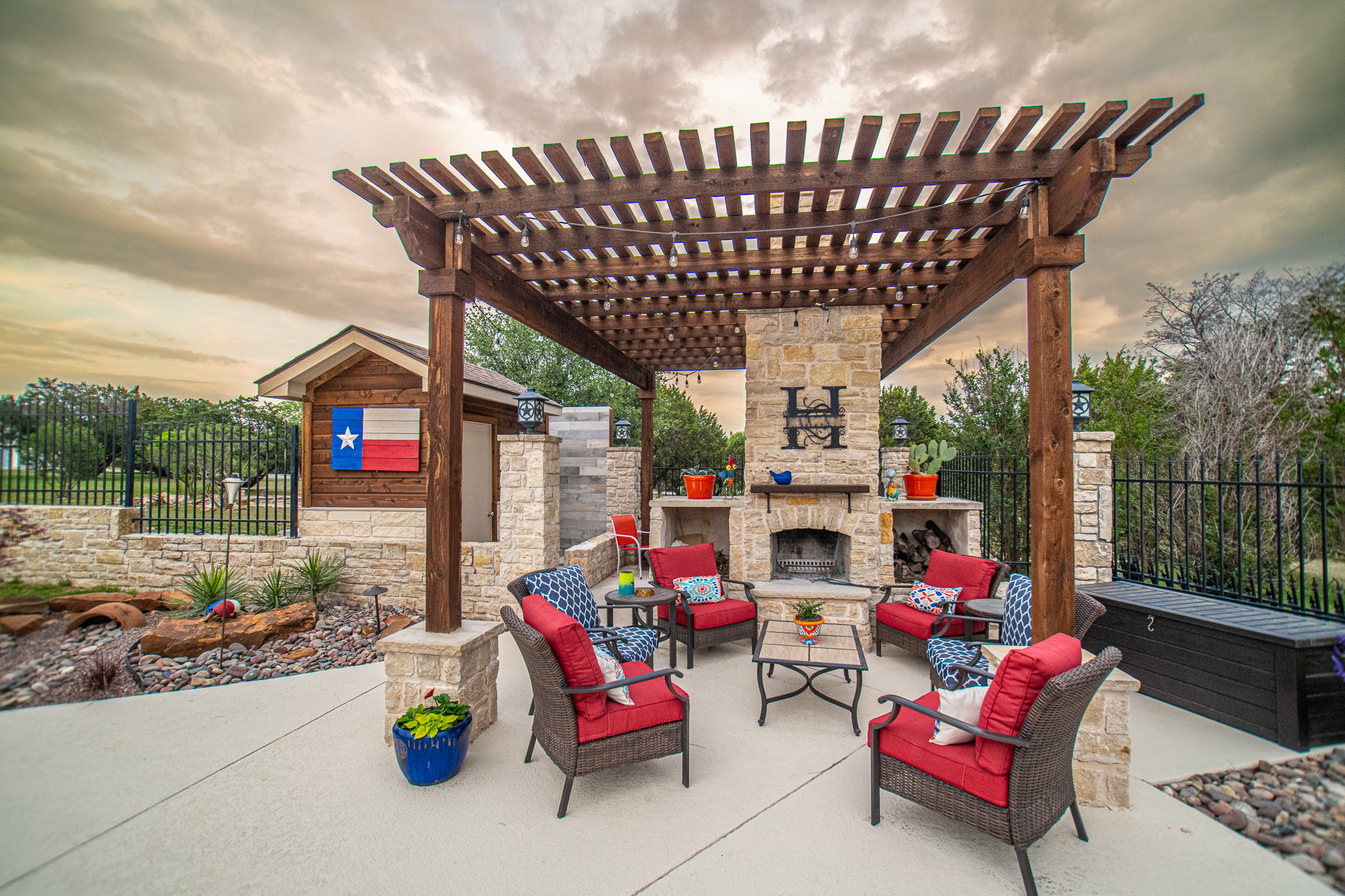 Outdoor fireplace installed by Texas Direct Roofing and Construction
